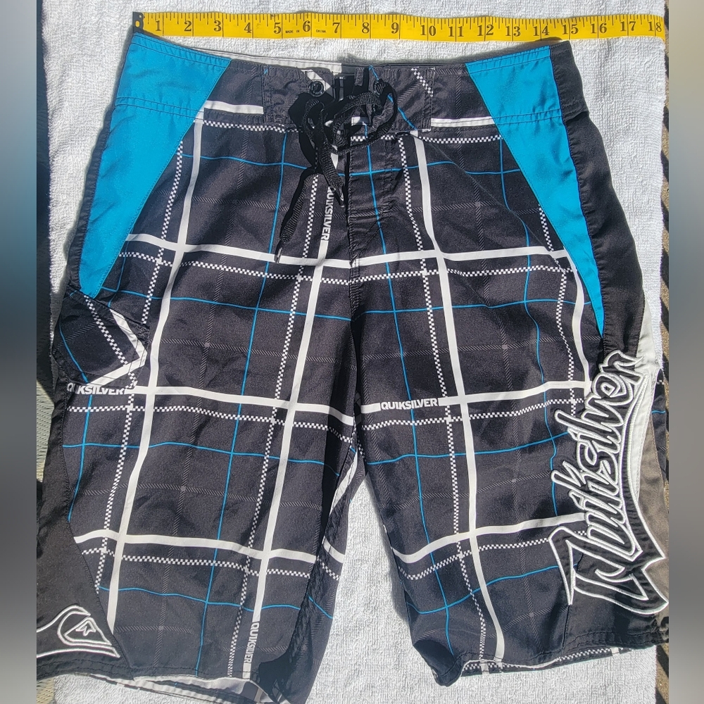 Quiksilver Mens Plaid Board Shorts - Black and Blue